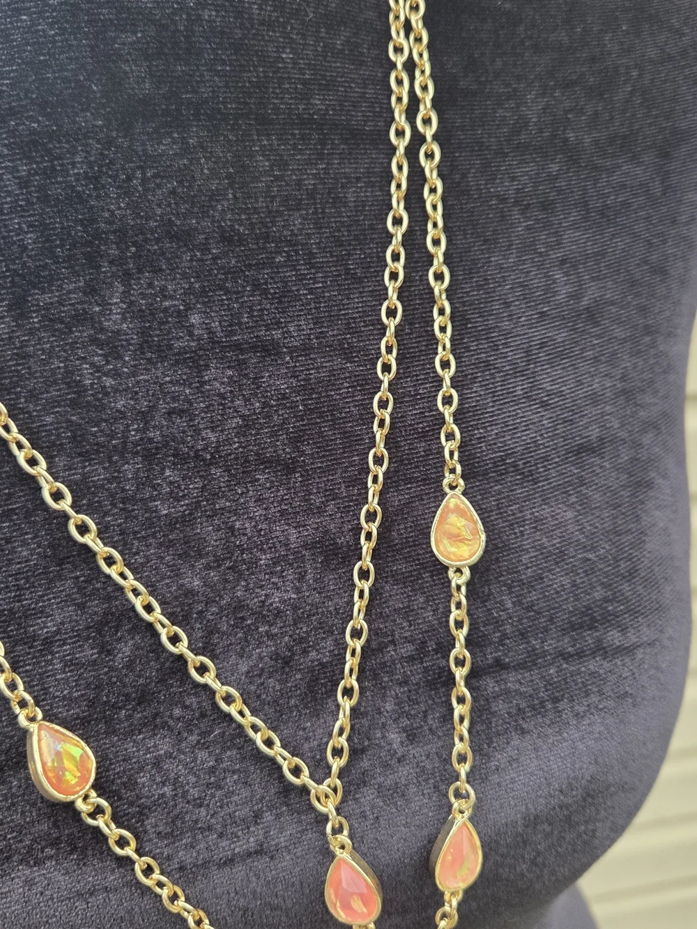 Gold-Tone Layered Necklace with Coral Teardrop Stones